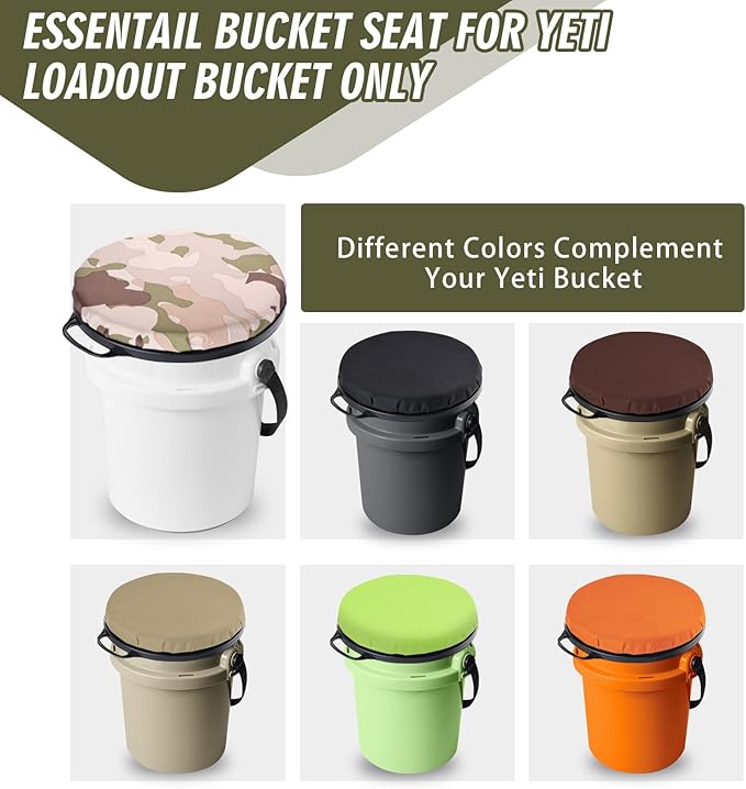 5 Gallon Bucket Seat for Yeti Only, 360 Degree Swivel Load Out Bucket Seat, 5 Gal Foam Cushion Seats Lid with Padded Top for Hunting Fishing Camping Baseball