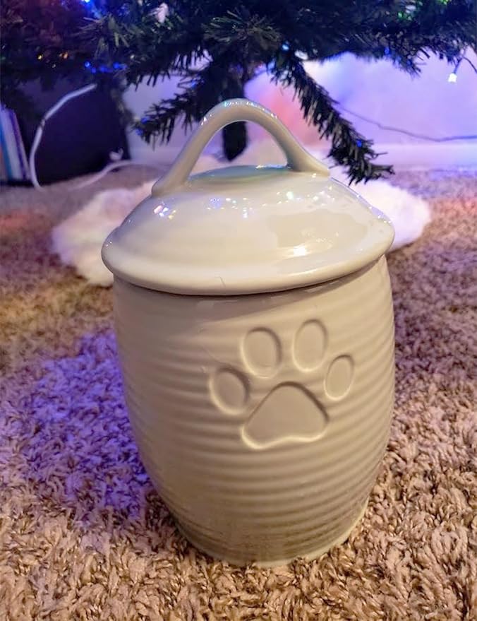 Large Dog Treat Container Airtight, Cute Dog Treat Jar with Lids,Rustic Dog Treat Storage Container, Ceramic Cat Food Jars for Kitchen Counter, Green