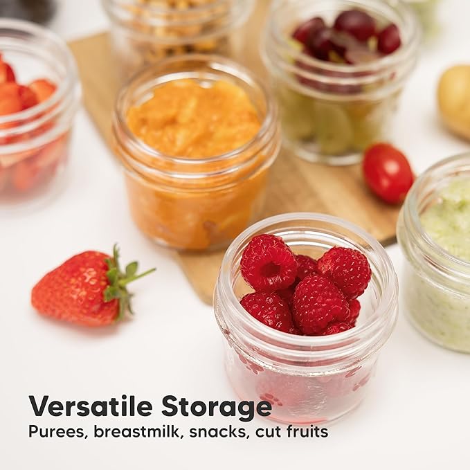 KeaBabies 12pk 4oz Glass Baby Food Containers with Lids - Leak-Proof, Microwavable Small Glass Jars, Baby Purees & Toddler Snack Storage Containers, BPA-Free, Dishwasher & Freezer Safe (Roseate)