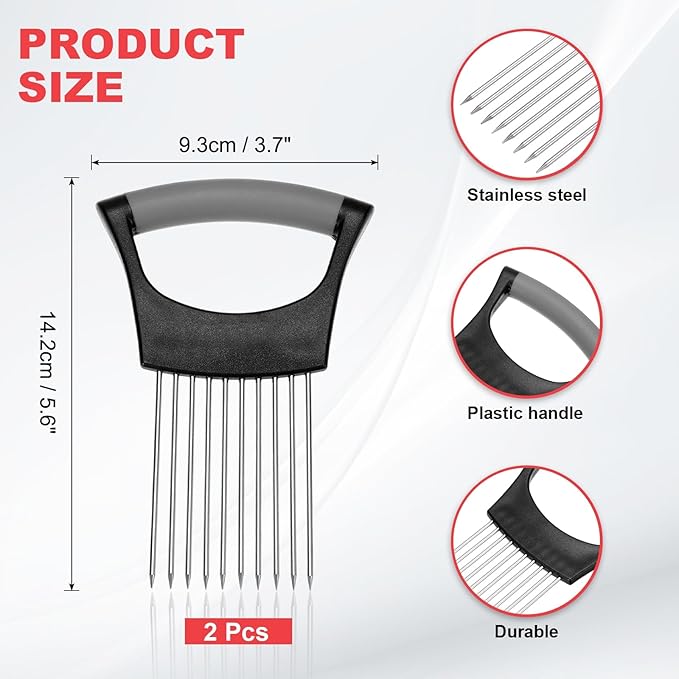 uxcell 2 Pcs Onion Slicer Holder, Stainless Steel Vegetable Cutting Holder Food Cutter Tool for Slicing Storing Onions Tomatoes Potatoes Avocados Apples, Black Grey