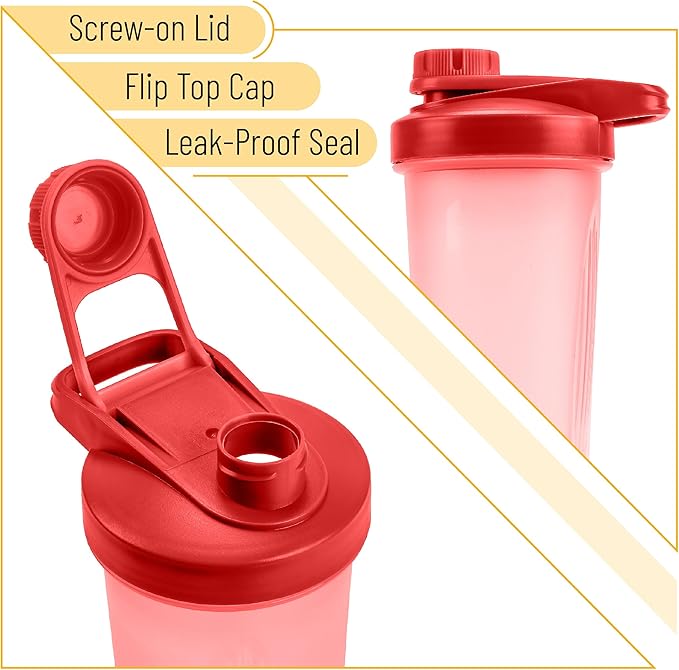 Mr. Pen- Shaker Bottle for Protein Mixes, 28 oz, Red With Twist Cap and Wire Whisk Ball, Mixer Cup for Shakes