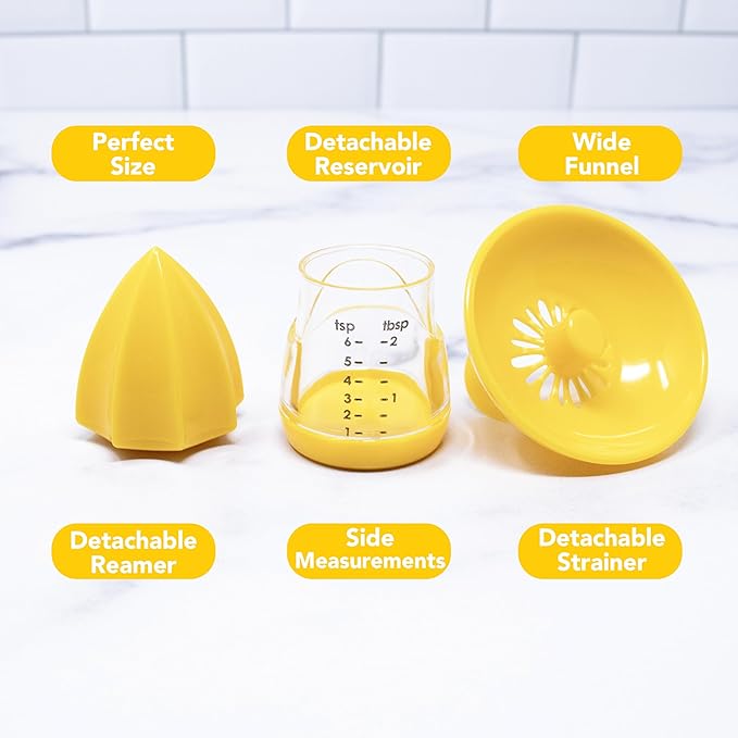 Joie Lemon and Lime Small Hand Juicer and Reamer, Built-In Measuring Cup, 1oz/30ml, Easy to Strain, Stores Leftover Juice, BPA-Free, Dishwasher Safe