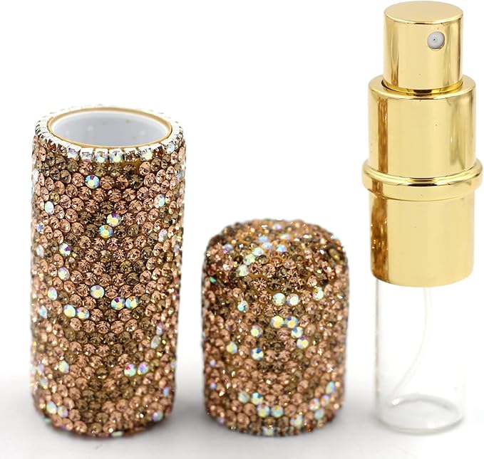 Rhinestone Empty Portable spray bottle, cosmetic Perfume spray bottle essential oil bottle glass perfume bottle 10ML (Gold)