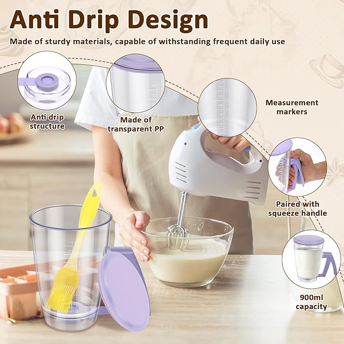 Pancake Batter Dispenser with Squeeze Handle 30.43 oz Batter Separator Baking Tools for Pancakes Cupcake Waffle Muffin Mix Cake