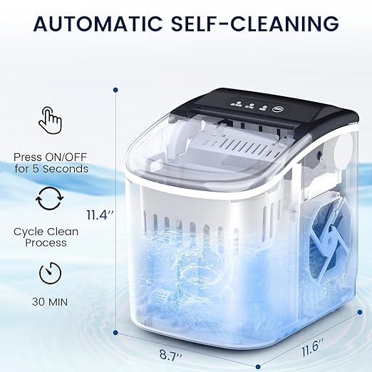 Antarctic Star Countertop Ice Maker Portable Ice Machine with Handle,Self-Cleaning Ice Makers, 26Lbs/24H, 9 Ice Cubes Ready in 6 Mins for Home Kitchen Bar Party (Black)