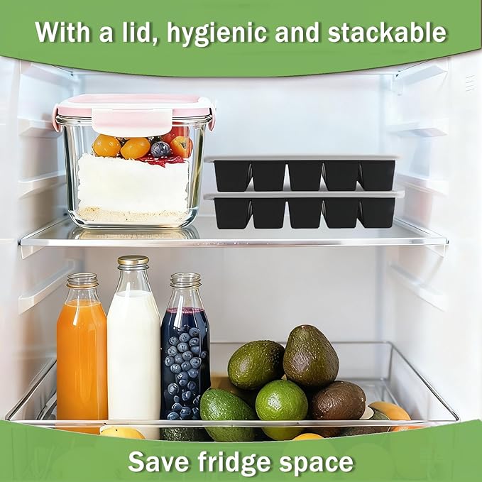 Ice Cube Trays for Freezer, 2 Pack Easy Release Slicone Ice Cube Tray with Lid, BPA Free Stackable Flexible Ice Molds 15 Square Reusable Ice Cubes for Whiskey, Baby Food, Iced Coffee (Black)