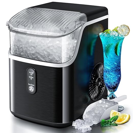 Antarctic Star Nugget Ice Maker Countertop, Chewable Nugget Ice Machine with One-Touch Operation, Self Cleaning, Fast Ice Making 34Lbs/24H, for Office/Home/Bar, Black