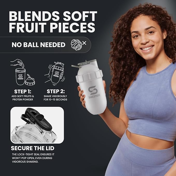 SHAKESPHERE Shaker Bottle - 24oz Leak Proof Protein Shaker Bottle for Pre Workout, Smoothie, and Powder Drink Mixes, No-Blade Mixer for Gym, BPA-Free, Easy Clean & Easy to Carry (Pearl White)