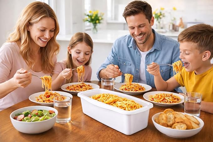 Microwave Pasta Cooker with Built-In Portion Tool, BPA-Free Microwave Pasta Maker for Spaghetti, Ramen & Vegetables, Dishwasher Safe