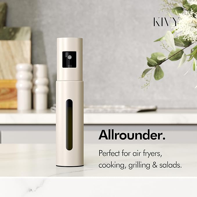 KIVY Glass Oil Sprayer for Cooking– Precise Oil & Vinegar Spray Bottle Oil Mister Spray Bottle for Food – Includes Funnel – Perfect for Cooking & Air Fryer (Beige)