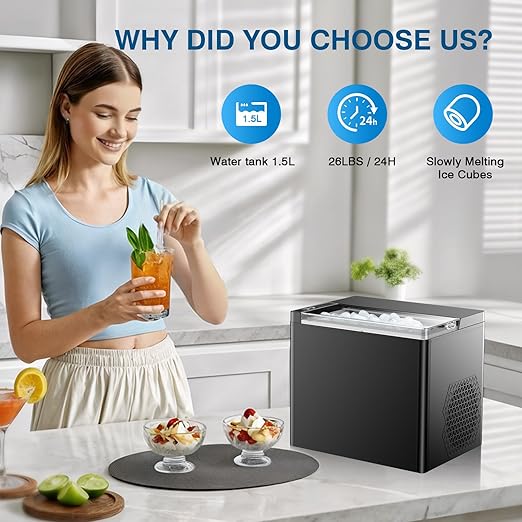 Ice Makers Countertop, 9 Ice Cubes in 6 Mins Portable Ice Maker, 2 Sizes of Bullet Ice (S/L) Small Ice Machine for Home Kitchen Camping (Sable)
