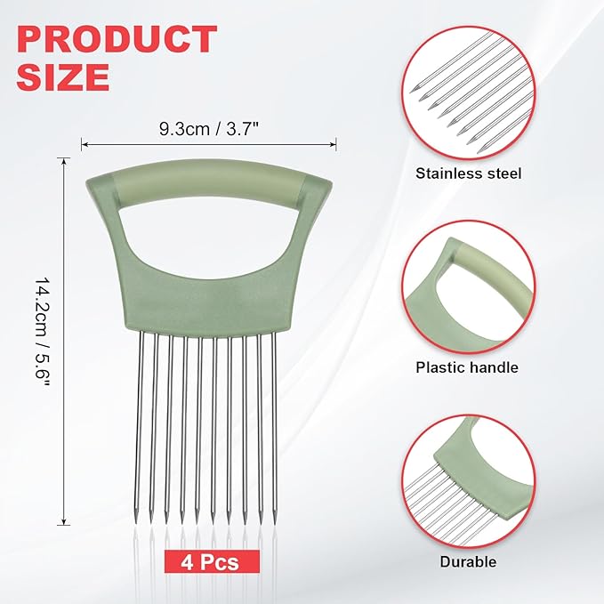 uxcell 4 Pcs Onion Slicer Holder, Stainless Steel Vegetable Cutting Holder Food Cutter Tool for Slicing Storing Onions Tomatoes Potatoes Avocados Apples, Green
