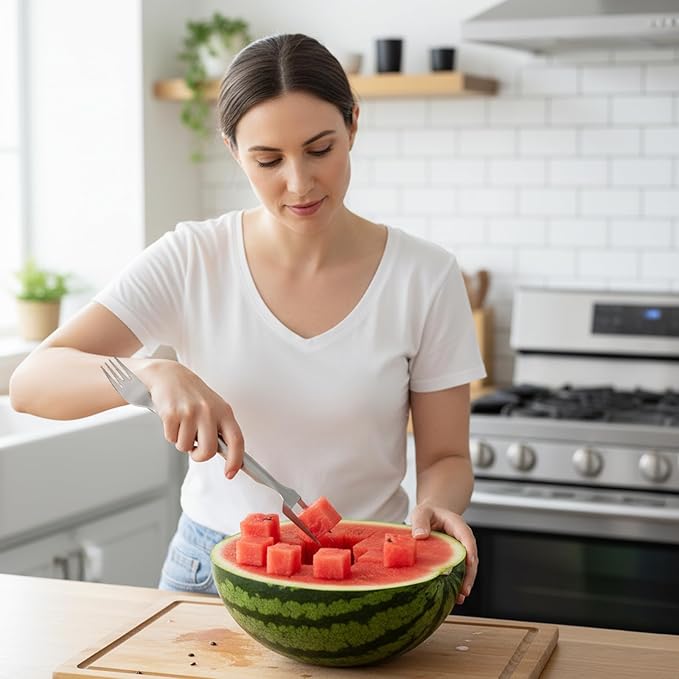 3PCS 2-in-1 Watermelon Cutter, Stainless Steel Watermelon Cutter Slicer Tool, Efficient Fruit Preparation for Family Gatherings and Outdoor Picnics