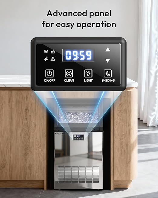 EUHOMY Commercial Gourmet Ice Maker Machine,120lbs/24H, Under Counter Ice Maker with 25lbs Storage, Non-Clumping Design,24pcs Hat Cubes Per Cycle, Freestanding Ice Maker for Home/Bar/Cafe/Restaurant