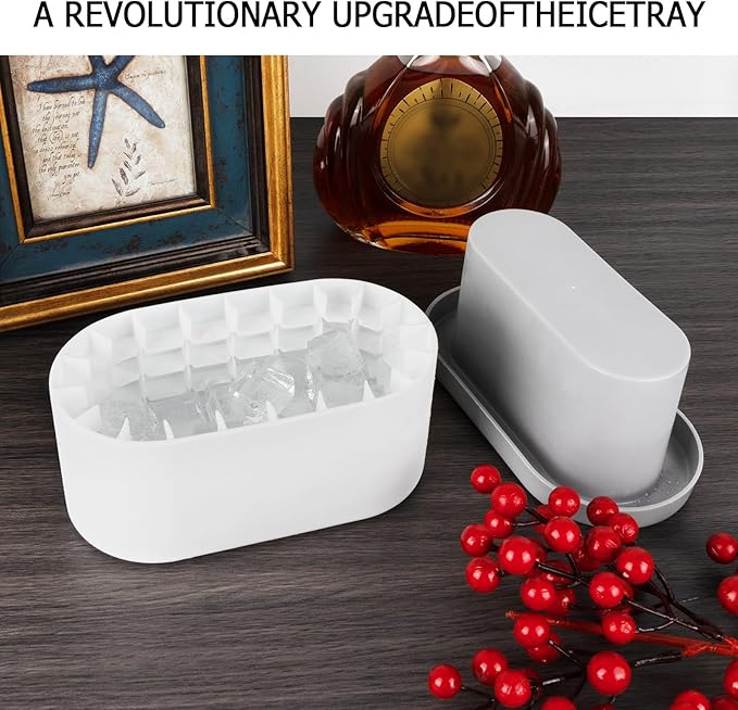 LUEXBOX Cylinder Ice Cube Mold Ice Trays, Silicone Ice Bucket, Portable Ice Cube Maker, Press-Type Easy-Release Ice Cup (Grey Large)