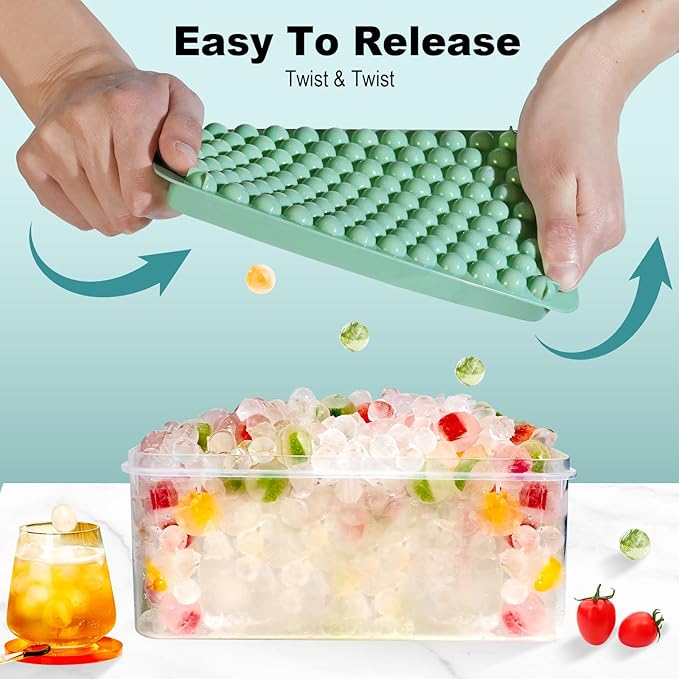 Mini Ice Cube Tray, Small Round Ice Cube Molds 104x2 PCS Tiny Pebble balls, Crushed Ice Trays for Freezer with Lid, Easy Release Nugget Ice Ball Maker for Chilling Drink, Coffee, and Juice