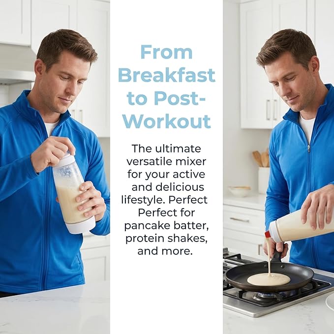 Pancake Batter Dispenser with BlenderBall & Wire Whisk – Includes Silicone Spatula & Cleaning Brush –Can shake Protein Powder, Perfect for Pancakes, Waffles, Crepes & More Kitchen Baking Tool 2 Pack