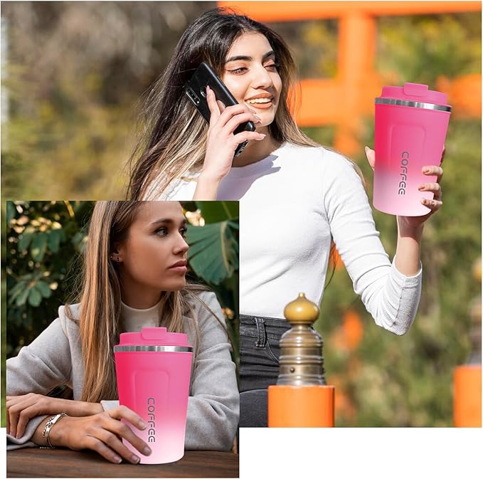 SPLMIFA Travel Coffee Mugs Leak-Proof, Reusable Coffee Cups with Lids, Stainless Steel Vacuum Insulated Coffee Tumblers, Thermal Insulation Cups for Men & Women Hot & Cold Drinks(2nd-Red White, 12OZ)