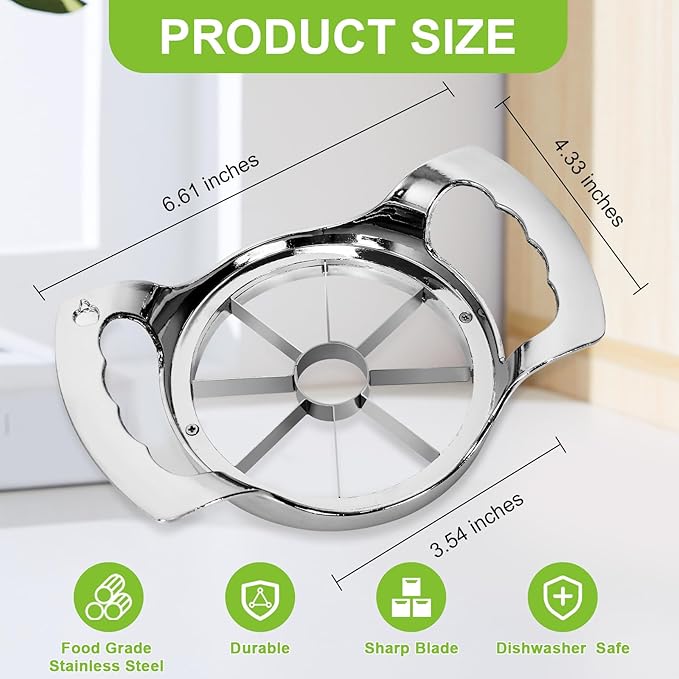 Large 8 Slices Apple Slicer and Corer Sharp Heavy Duty Stainless Steel Apple Cutter Easy to Use Apple Corer Tool for Oranges and Pears, Silver, OB-1026B