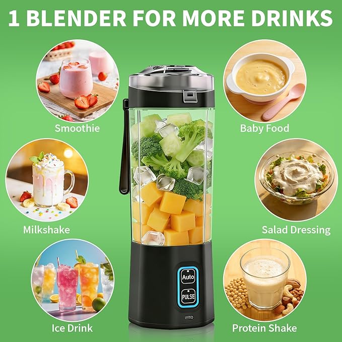 Portable Blender for Smoothie, 24 oz Cordless Personal Juicer Protein Shaker, BPA Free, Leakproof Lid, Rechargeable, Licuadora Portatil for Kitchen Outdoor Traveling Camping Gym Fitness