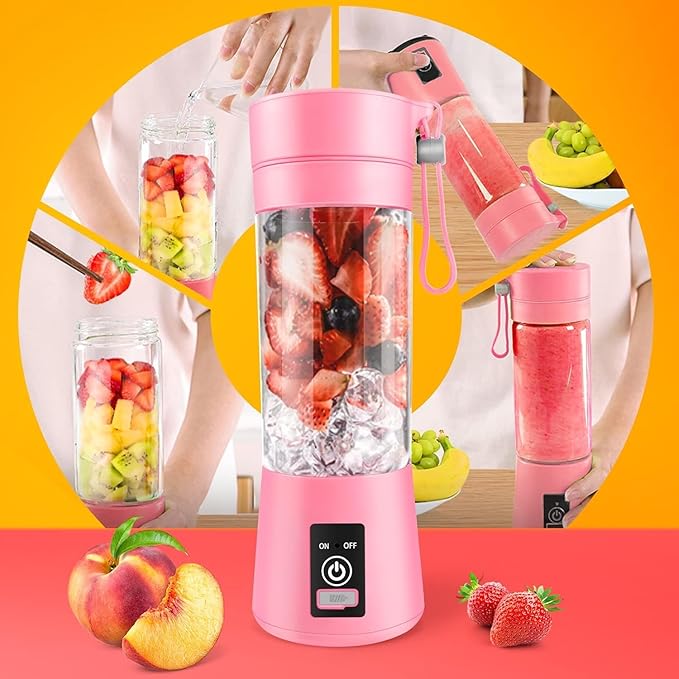 Portable Personal Blender for Shakes and Smoothies with 6 Blades, 380ml Fresh Juice Blender with Rechargeable USB Port