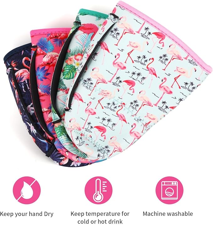 4Pack Reusable Iced Coffee Sleeve Insulator Sleeves for Cold Drinks Beverages, Neoprene Cup Holder for Most Coffee, Fits 30-32oz Large Cups (Flamingo)