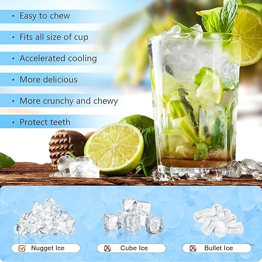 Antarctic Star Nugget Ice Maker Countertop, Chewable Nugget Ice Machine with One-Touch Operation, Self Cleaning, Fast Ice Making 34Lbs/24H, for Office/Home/Bar, Black
