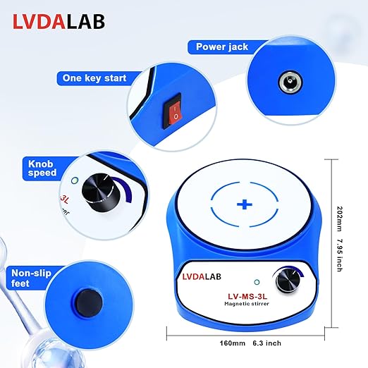 2200RPM LCD Digital Magnetic Stirrer with 2 Stir Bars, 3000ml Stainless Steel Magnetic Mixer, Lab Stirrers Mini Magnetic Stir Plate