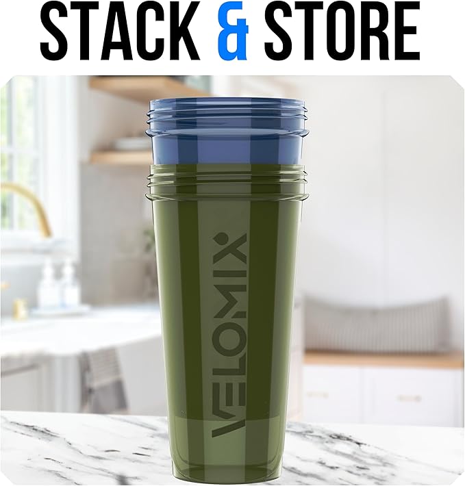 VELOMIX -2 Pack- 28 oz Protein Shaker Bottles for Protein Mixes - 2x Wire Whisk | Leak Proof Shaker Cups for Protein Shakes and Pre Workout | Protein Shaker Bottle Pack (A2) Soft Blue/Green