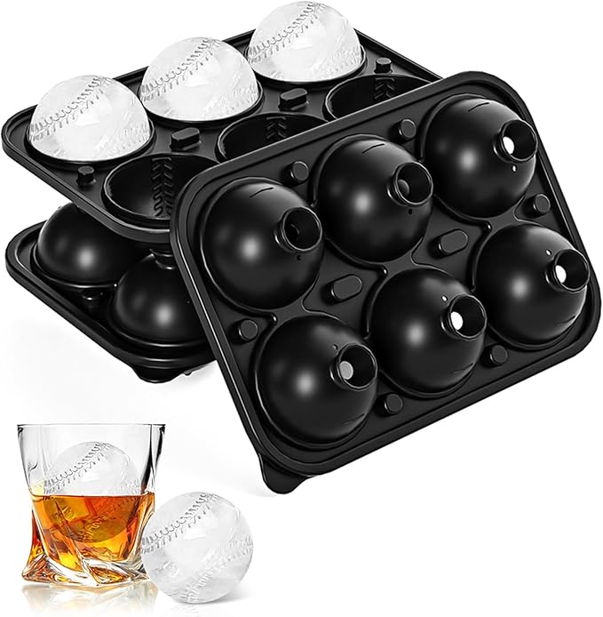 2 Pack Baseball Ice Cube Molds 2.2 Inch Large Baseball Silicone Ice Cube Molds Fun Shapes Craft Sphere Ice Molds Novelty Christmas Gifts for Men Women Cocktails, Bourbon, Brandy, Whiskey(2, Baseball)