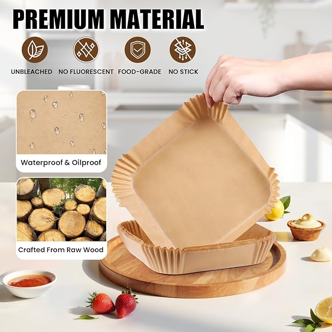 OLESBUR Air Fryer Liners Disposable, 200Pcs 8 Inch Airfryer Paper Liners, Unbleached Parchment Paper for Air Fryer Basket, Non-Stick Air Fryer Accessories, Liners for Baking, Parchment Paper Sheets