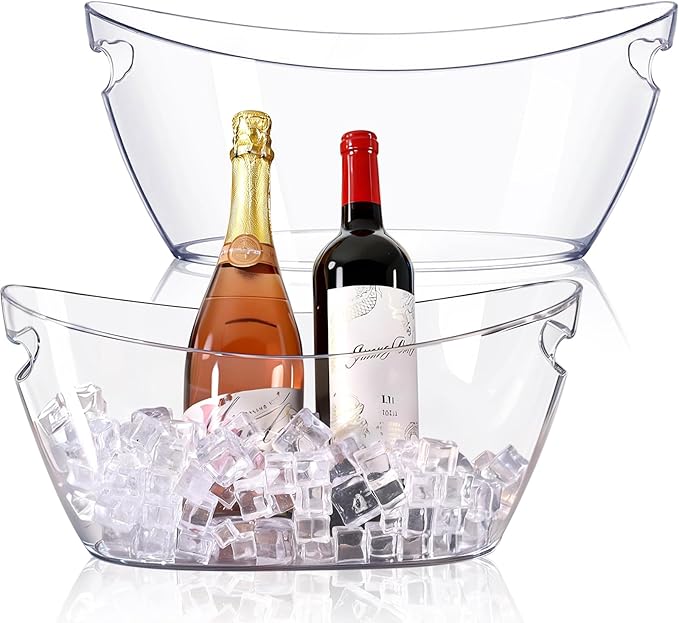 Ice Bucket 2 PCS, Ice Buckets for Parties, Clear Acrylic Beverage Tub, Mimosa Bar Supplies Drink Bucket for Wine, Champagne, Beer, 5.5L Large Ice Bucket (16.5x7.3x6.8 in)