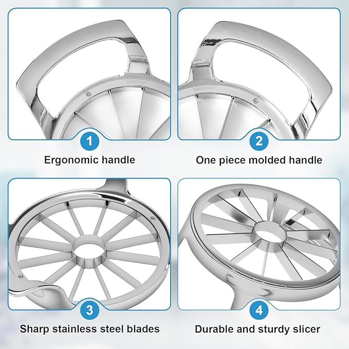 Apple Slicer and Corer, Basic Model with 12 Sharp Stainless Steel Blades - Zinc Alloy Case for Effortless Slicing & Coring