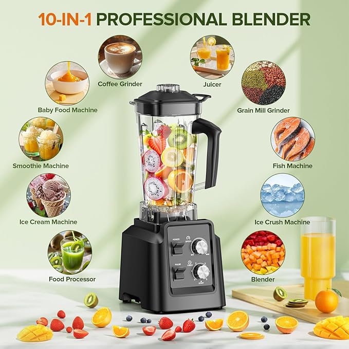 Blender for Smoothies, 68oz Countertop Blenders for Kitchen with 20oz Grinder Cup, 1800W Smoothie Blender, Ice Crushing, Frozen Fruit, Protein Shake Maker with Timer, Self Cleaning, Black
