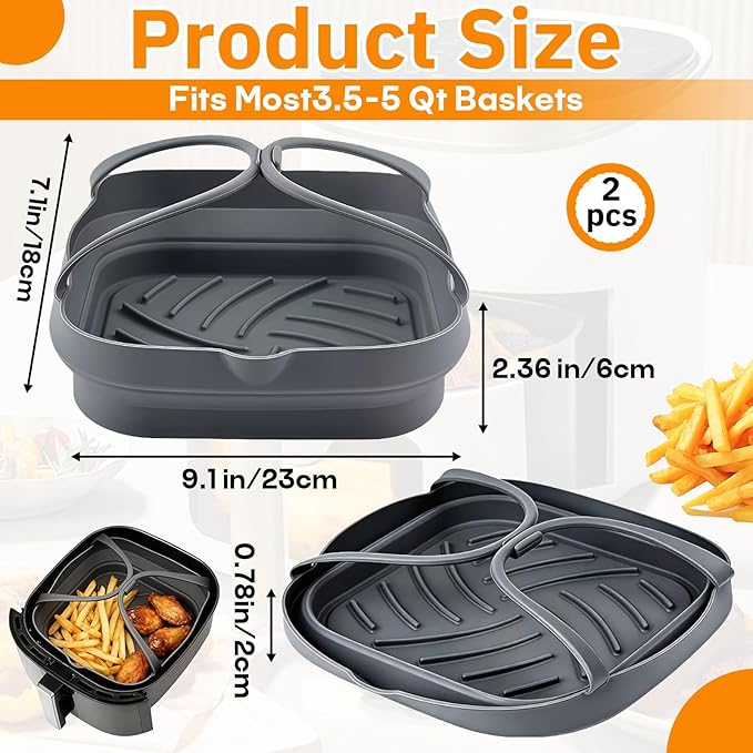 2-Pack Universal Silicone Air Fryer Basket Liners Compatible with Cosori Philips Ninja Instant Vortex Air Fryer Models, Fit for Most Air Fryer, Reusable, Easy to Clean & Store
