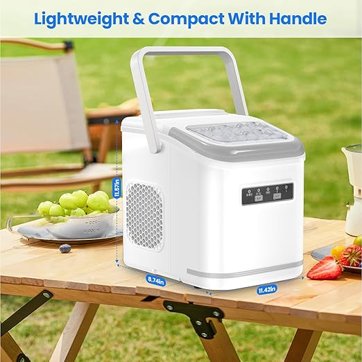 Countertop Ice Maker, Portable Ice Makers with Carry Handle, 26Lbs/24H, 2 Sizes of Ice Cubes, Small Ice Maker Machine Self-Cleaning with Basket and Scoop for Kitchen Home Bar, White