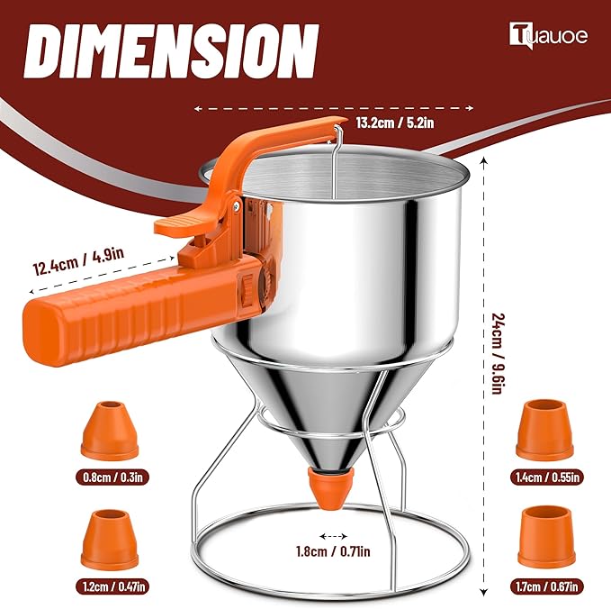Stainless Steel Pancake Batter Dispenser, 40oz Batter Dispenser with Squeeze Handle, Great for Pancakes, Cupcake, Waffle or Any Baked Goods, Durable, Leak-Free, Cosmic Orange