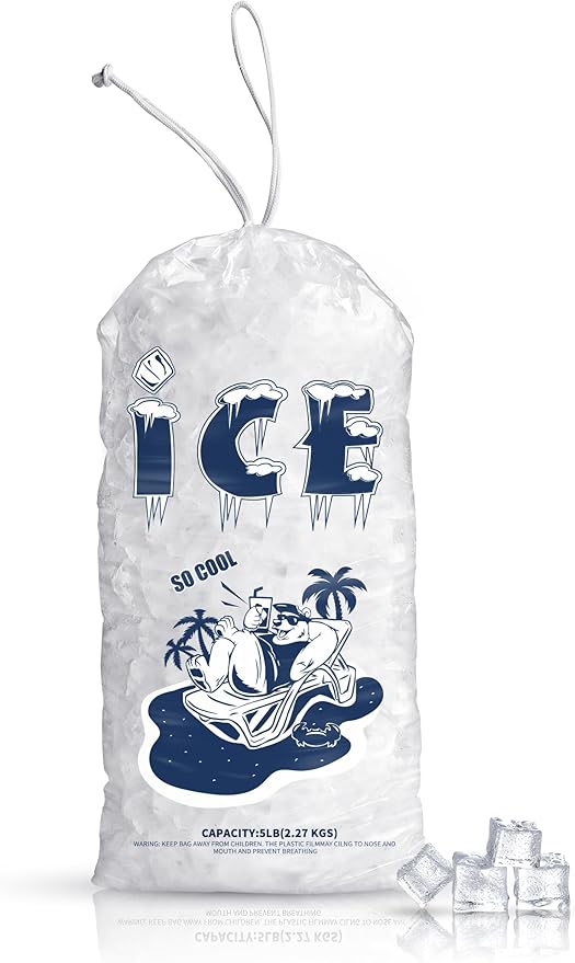 FireKylin 50 Pack Ice Bags 5 lb, Heavy-Duty Ice Bags with Drawstring(2 Mils Thickness)