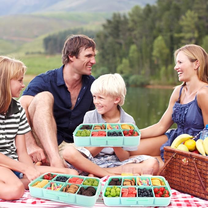 Snackle Box Container, Dishwasher Safe Fruit Snack Containers, Divided Serving Tray with Lid for Veggie, Candy, Snackle Charcuterie Plastic Boxes for Kids Adults Travel Picnic