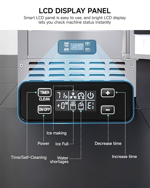 EUHOMY Under Counter Nugget Ice Maker, 49 lbs/Day Built-in or Freestanding Ice Machine with Double Ice Baskets, Self-Cleaning & 24H Timer, Home Use, Silver