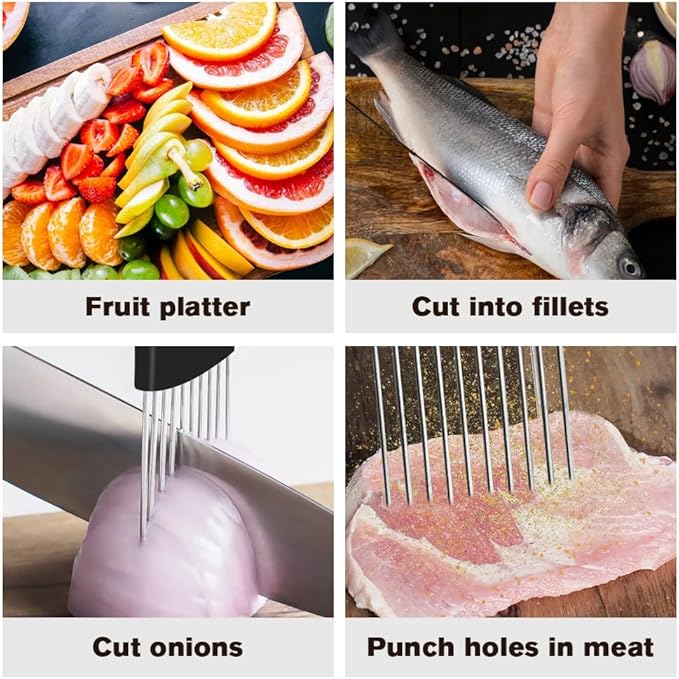 Stainless Steel Onion Slice Holder, 2025 Upgraded Vegetable Slicer Cutter, Multifunctional Lemon Tomato Potato Meat Chopper Slicing Assistant Kitchen Tool (3)