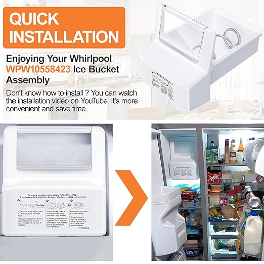 Upgraded WPW10558423 Refrigerator Ice Bucket For Whirlpool Ice Maker Replacement Parts W10558423 Whirlpool Ice Bin Replacement WRS325FDAM04 WRS325FDAM02 WRS325SDHZ WRS315SDHZ Ice Makers Tray Container
