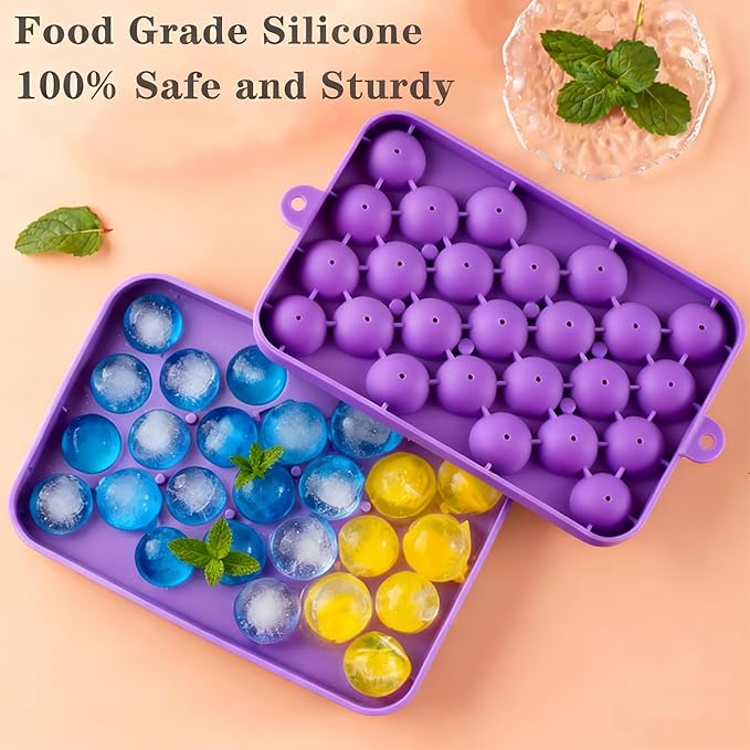 Ice Cube Tray Easy Release Flexible Silicone Round Ice Sphere Tray with Removable Lids Reusable 25 Mini Stackable Ice Ball Maker Mold for Chilling Whiskey Cocktail Coffee, BPA Free