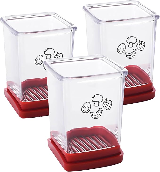 Fruit Cutter and Chopper – Cup Slicer for Strawberry, Grape, Banana, Mushroom, Kitchen Gadget for Fruits and Vegetables, Compact Slicing Tool (3 Packs)