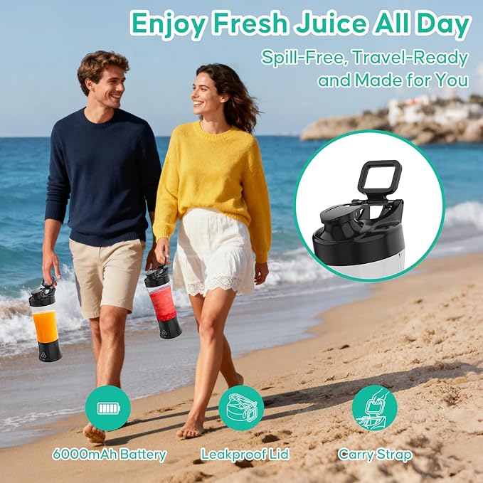 Portable Smoothie Blender,Cordless Blender Bottle Electric,24oz. Vessel,USB-C Rechargeable portable juicer, Electric Protein Shaker Bottles with Leakproof Lid, Ideal for Shakes and Frozen Drinks