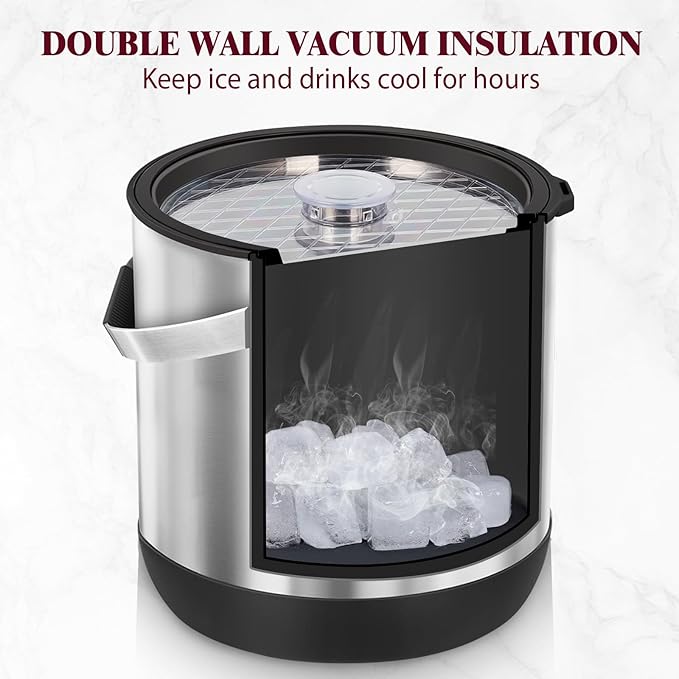 6.8L/7QT Insulated Ice Bucket with Lid & Scoop,Double-Wall Ice Bucket for Parties,Cocktail Bar(Black)