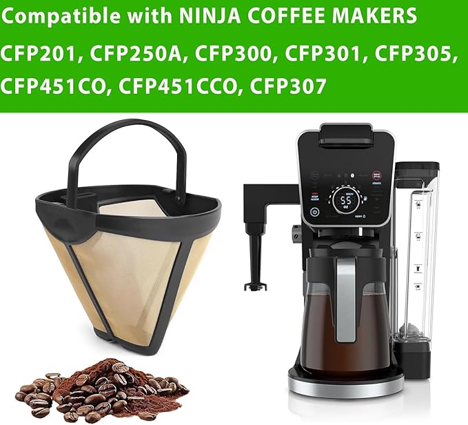 Permanent Coffee Filter for Ninja Brewers, Reusable #4 Cone Coffee Filter Compatible with Ninja Coffee Makers CFP201 CFP300 CFP301 CFP305 CFP307