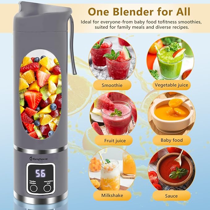 EASYSPEED Portable Blender Electric USB-C, 500ML Personal Juicer for Shakes and Smoothies, 12 Blades, 1500mAh Rechargeable, BPA Free, 18oz Small Blender with Leakproof Lid & Sip Spout, Mixing, Compact