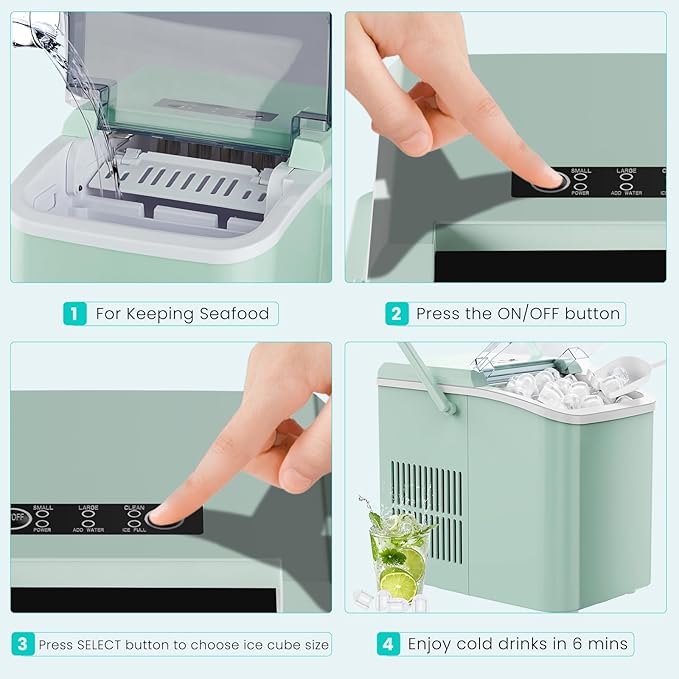OLIXIS Ice Maker Machine with Handle,26lbs in 24Hrs,9 Ice Cubes in 6 Mins,Auto-Cleaning Portable Ice Maker with Basket and Scoop, Countertop Ice Maker for Home/Kitchen/Camping/RV, Sleek Green