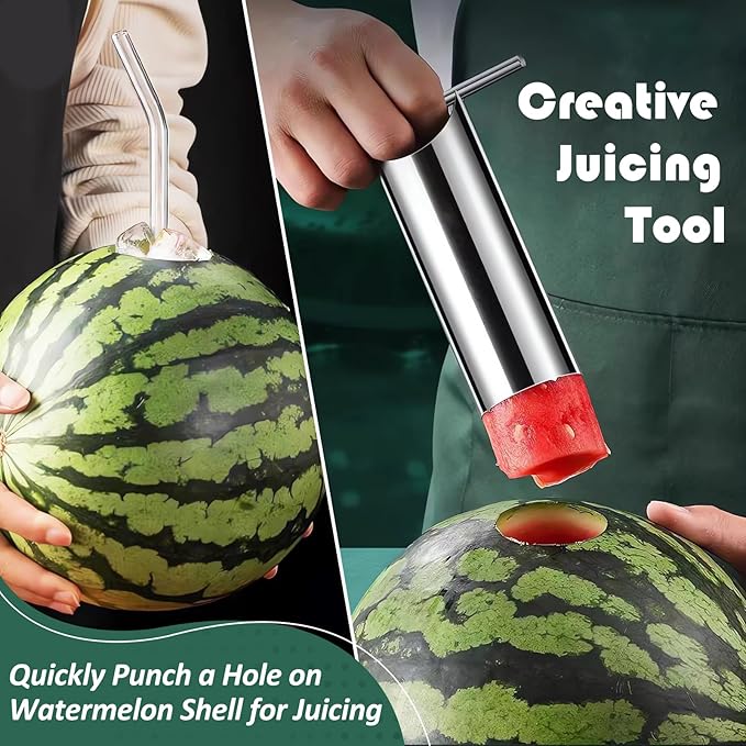Stainless Steel Watermelon Cutter - Easy To Juice- Watermelon Puncher with Round-Shape Slice - Creative Melon Opener - Making Juicing Accessories